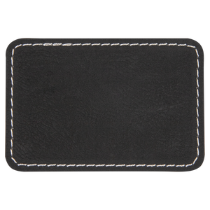 3" x 2" Rectangle Black/Silver Leatherette Patch with Adhesive