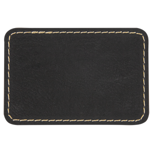 3" x 2" Rectangle Black/Gold Leatherette Patch with Adhesive