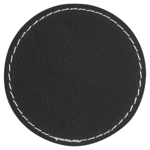 3" Round Black/Silver Leatherette Patch with Adhesive