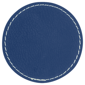 3" Round Blue/Silver Leatherette Patch with Adhesive