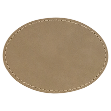 Load image into Gallery viewer, 3 1/2&quot; x 2 1/2&quot; Oval Light Brown Leatherette Patch with Adhesive