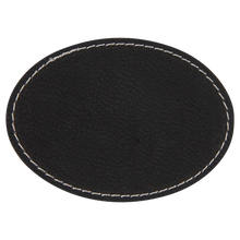 Load image into Gallery viewer, 3 1/2&quot; x 2 1/2&quot; Oval Black/Silver Leatherette Patch with Adhesive