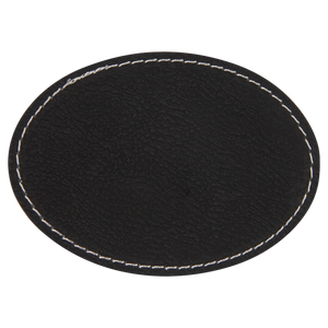 3 1/2" x 2 1/2" Oval Black/Silver Leatherette Patch with Adhesive