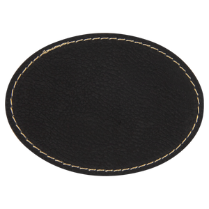 3 1/2" x 2 1/2" Oval Black/Gold Leatherette Patch with Adhesive