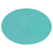 Load image into Gallery viewer, 3&quot; x 2&quot; Oval Teal Leatherette Patch with Adhesive