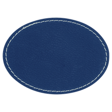 Load image into Gallery viewer, 3 1/2&quot; x 2 1/2&quot; Oval Blue/Silver Leatherette Patch with Adhesive