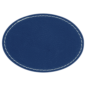 3 1/2" x 2 1/2" Oval Blue/Silver Leatherette Patch with Adhesive