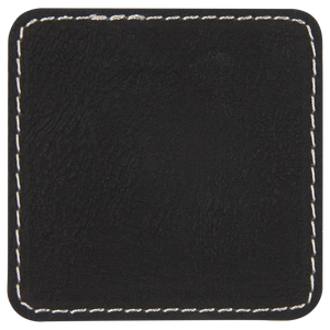 2 1/2" Square Black/Silver Leatherette Patch with Adhesive