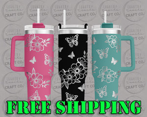 40oz Sunflower Butterflies Dupe Tumbler Gift 246